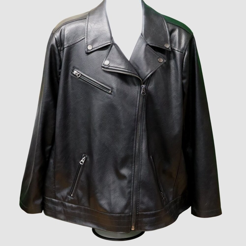 Torrid Sz 2 Black Moto Biker Jacket Faux Leather Asymmetrical Relaxed Fit 18-20